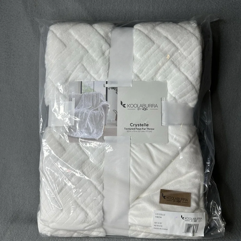 KOOLABURRA by UGG Chloe Textured Faux Fur Throw Blanket 50 x 70 White Soft